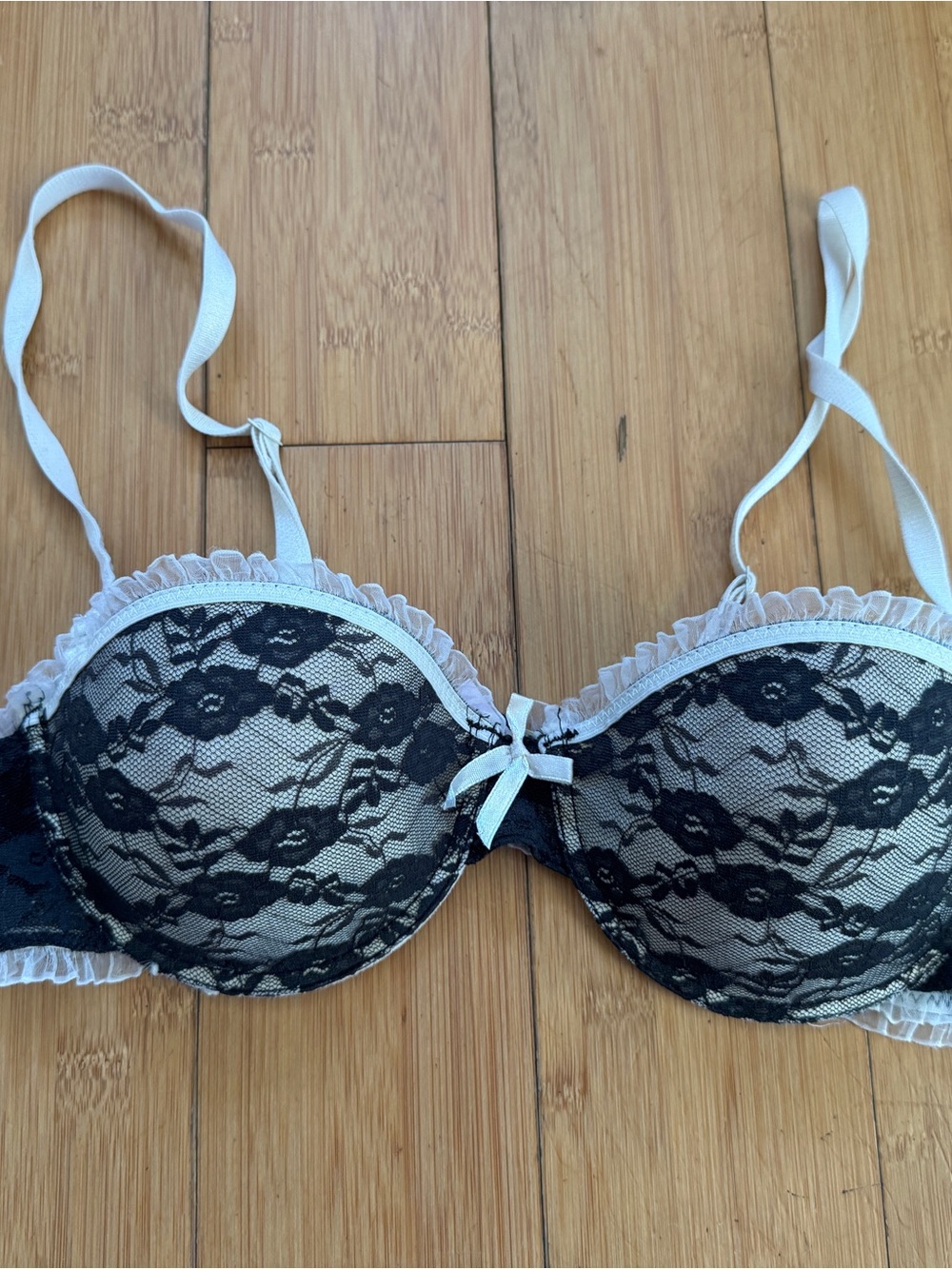 Vintage Y2K black and white lace bra French maid style ruffles